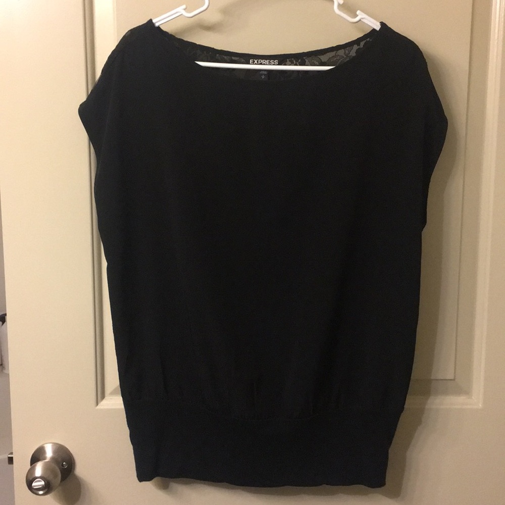 Black multi fabric top